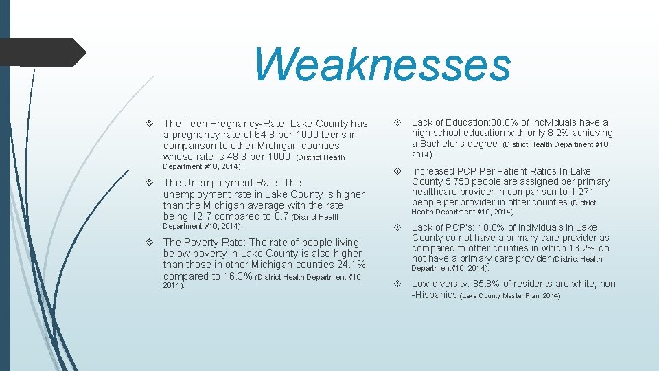Weaknesses The Teen Pregnancy-Rate: Lake County has a pregnancy rate of 64. 8 per