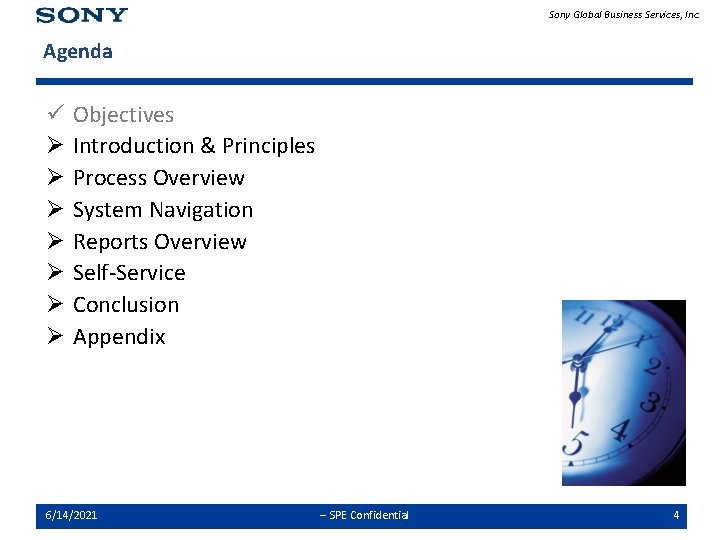 Sony Global Business Services, Inc. Agenda ü Ø Ø Ø Ø Objectives Introduction &