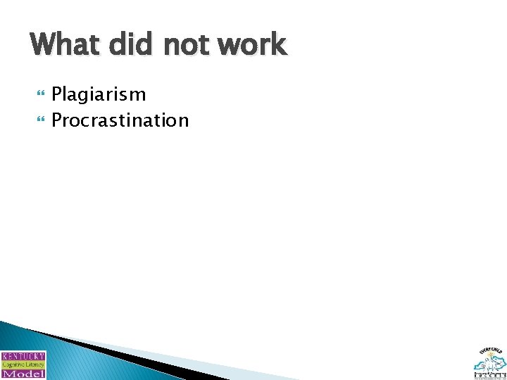 What did not work Plagiarism Procrastination 