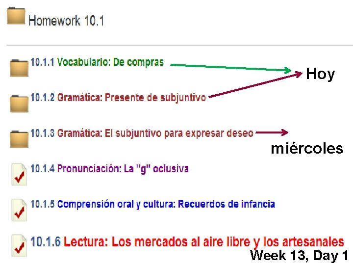 Hoy miércoles Week 13, Day 1 