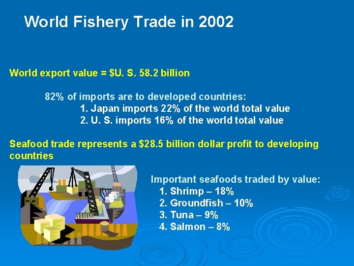 World Fishery Trade in 2002 World export value = $U. S. 58. 2 billion