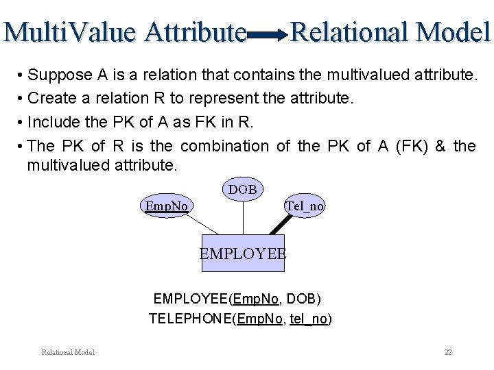 Multi. Value Attribute Relational Model • Suppose A is a relation that contains the Multi. Value Attribute Relational Model • Suppose A is a relation that contains the