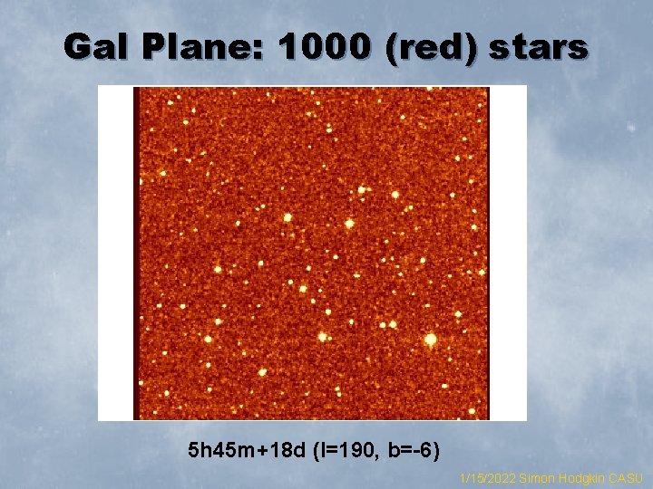 Gal Plane: 1000 (red) stars 5 h 45 m+18 d (l=190, b=-6) 1/15/2022 Simon