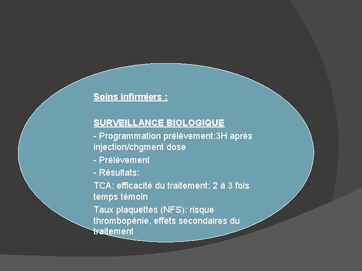  Soins infirmiers : SURVEILLANCE BIOLOGIQUE - Programmation prélèvement: 3 H après injection/chgment dose