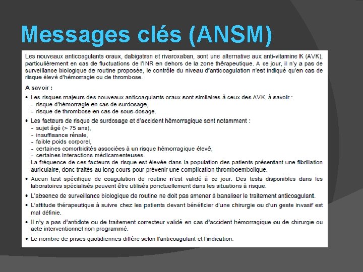Messages clés (ANSM) 