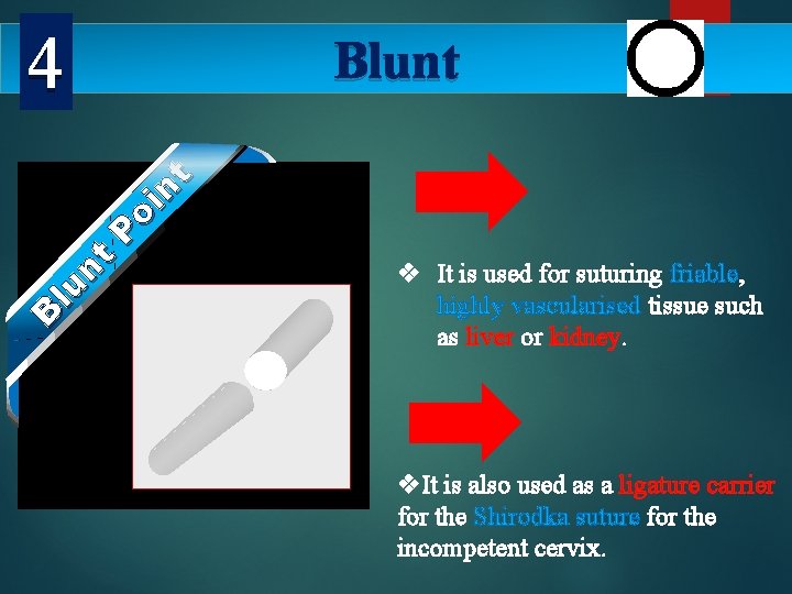 4 Bl u nt Po in t Blunt v It is used for suturing
