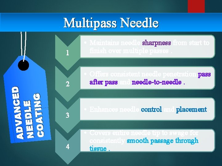 D E C N A V D A NEEDLE COATING Multipass Needle 1 •