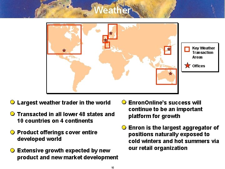 Weather Key Weather Transaction Areas Offices Largest weather trader in the world Transacted in