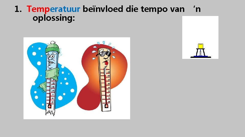 1. Temperatuur beïnvloed die tempo van ‘n oplossing: 