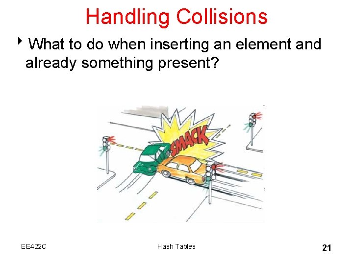 Handling Collisions 8 What to do when inserting an element and already something present?