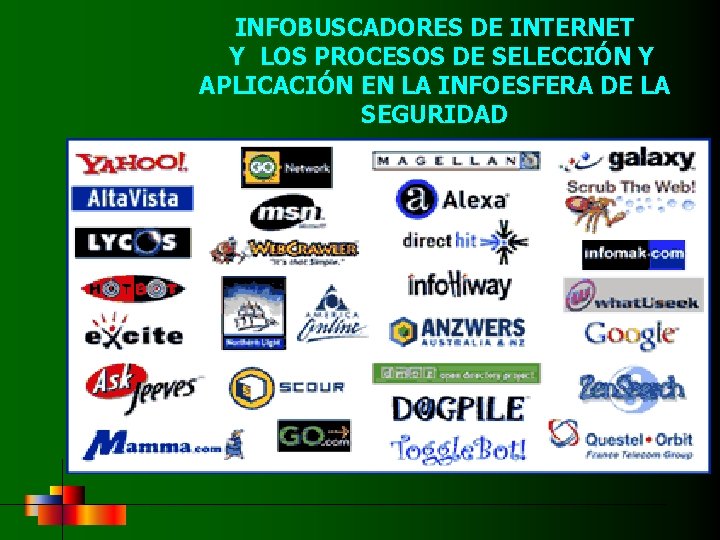 INFOBUSCADORES DE INTERNET Y LOS PROCESOS DE SELECCIÓN Y APLICACIÓN EN LA INFOESFERA DE