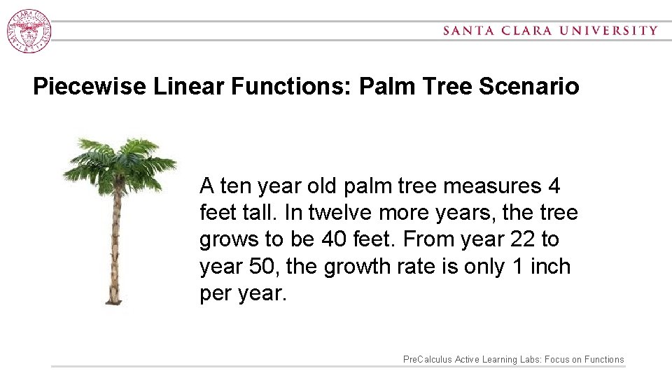 Piecewise Linear Functions: Palm Tree Scenario A ten year old palm tree measures 4