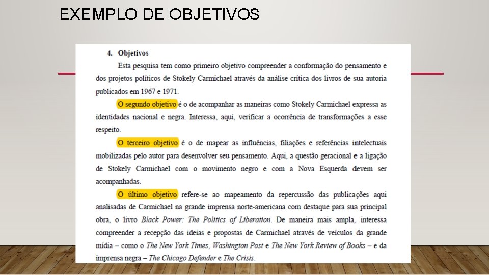 EXEMPLO DE OBJETIVOS 