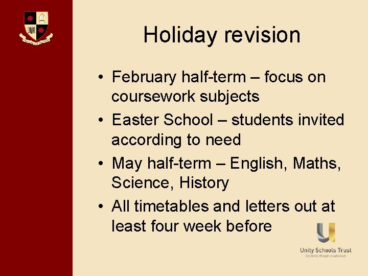 Bishop David Brown School Holiday revision • February half-term – focus on coursework subjects