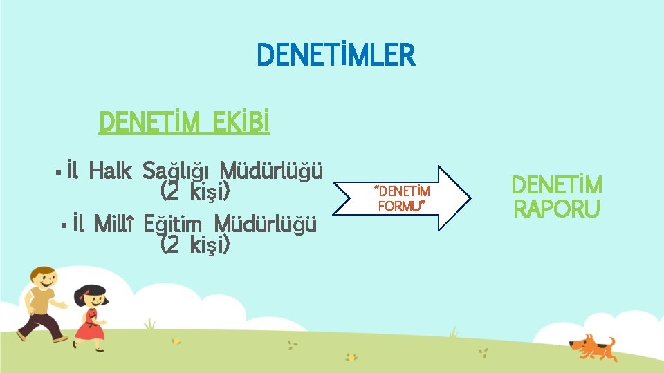 DENETİMLER DENETİM EKİBİ § İl Halk Sağlığı Müdürlüğü (2 kişi) Millî Eğitim Müdürlüğü (2