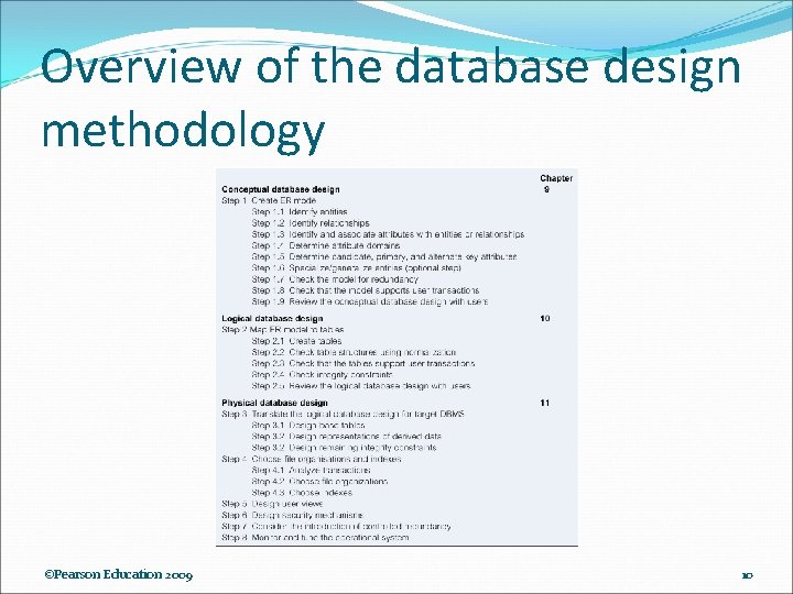 Overview of the database design methodology ©Pearson Education 2009 10 