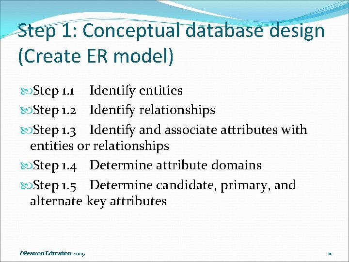Step 1: Conceptual database design (Create ER model) Step 1. 1 Identify entities Step