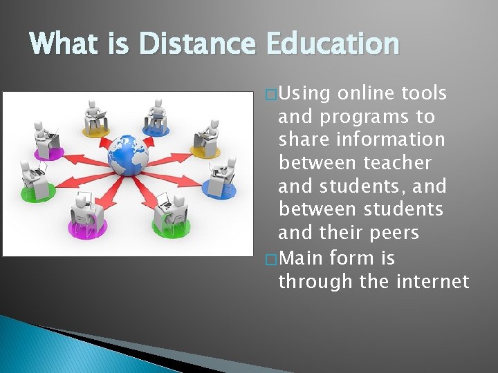What is Distance Education � Using online tools and programs to share information between