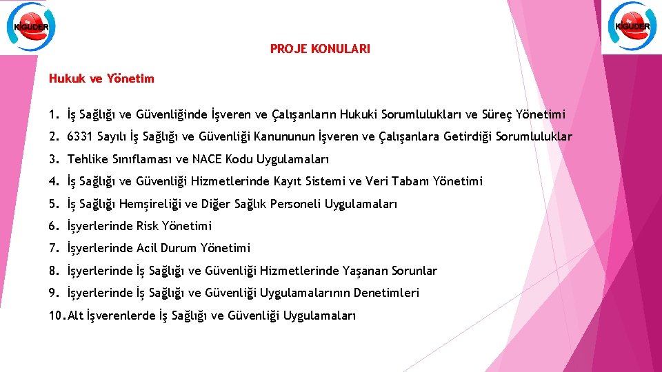 PROJE KONULARI Hukuk ve Yönetim 1. İş Sağlığı ve Güvenliğinde İşveren ve Çalışanların Hukuki