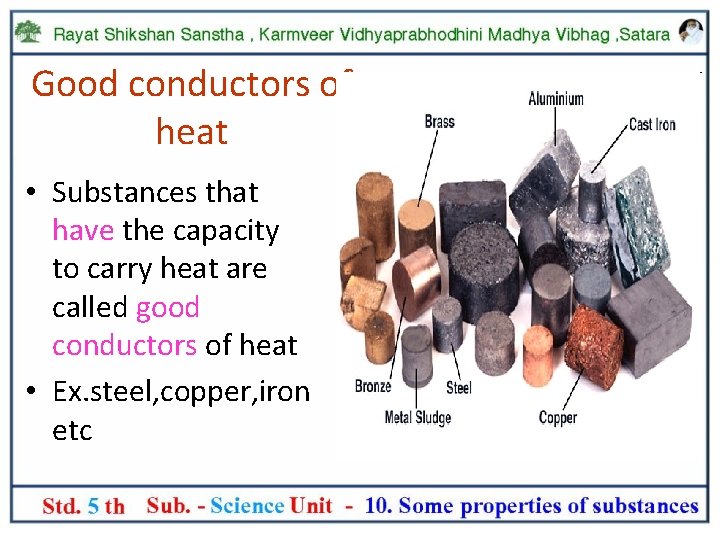 Thermal conductivity Good conductors of heat Bad conductors