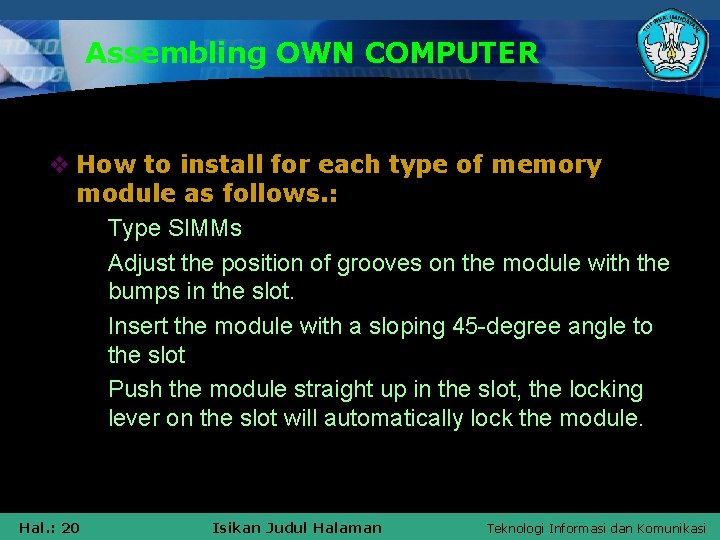 Assembling OWN COMPUTER v How to install for each type of memory module as