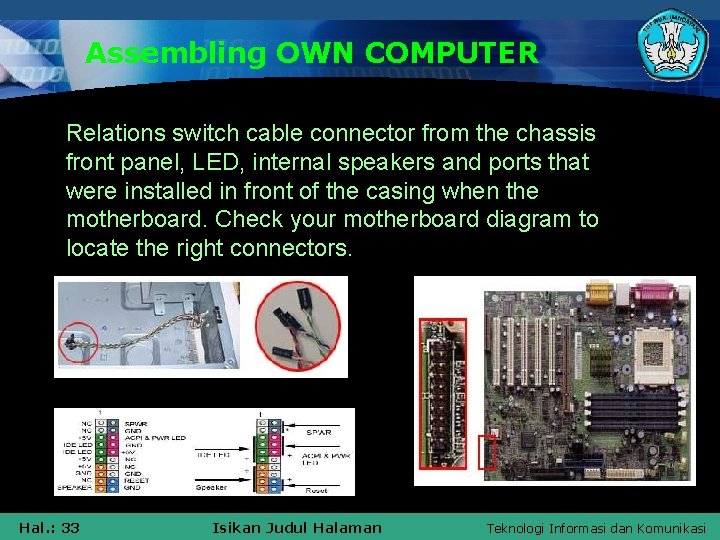 Assembling OWN COMPUTER § Relations switch cable connector from the chassis front panel, LED,