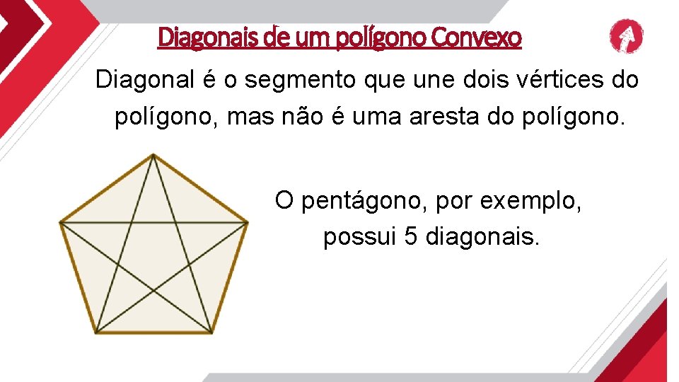 Diagonais de um polígono Convexo Diagonal é o segmento que une dois vértices do