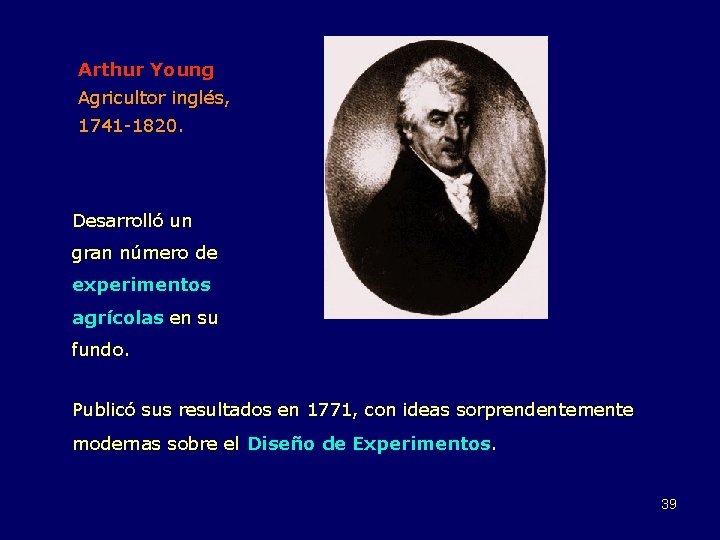 Arthur Young Agricultor inglés, 1741 -1820. Desarrolló un gran número de experimentos agrícolas en