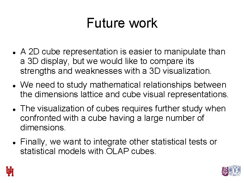 Future work A 2 D cube representation is easier to manipulate than a 3