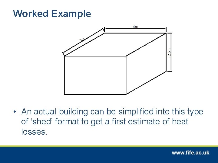 Worked Example • An actual building can be simplified into this type of ‘shed’