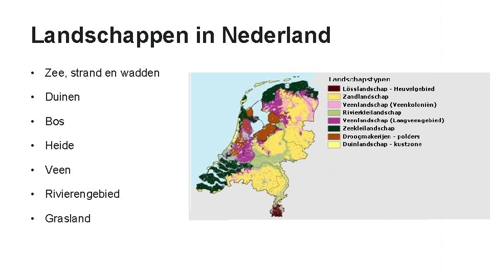 Landschappen in Nederland • Zee, strand en wadden • Duinen • Bos • Heide