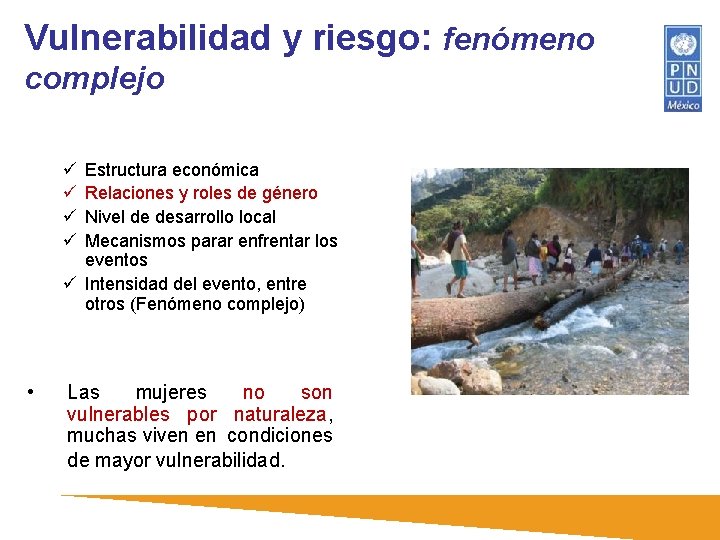 Vulnerabilidad y riesgo: fenómeno complejo ü ü Estructura económica Relaciones y roles de género