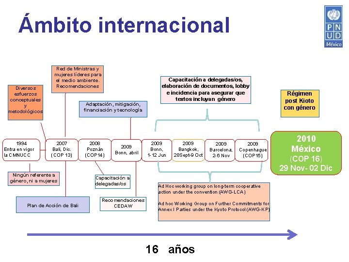 Ámbito internacional Diversos esfuerzos conceptuales y metodológicos 1994 Entra en vigor la CMNUCC Red