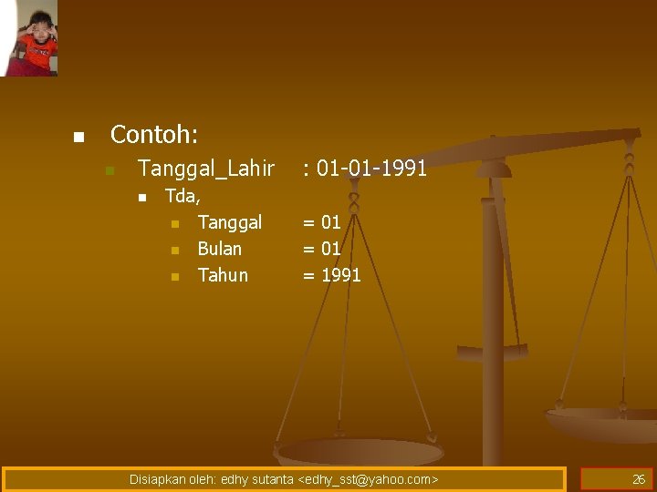n Contoh: n Tanggal_Lahir n Tda, n Tanggal n Bulan n Tahun : 01 n Contoh: n Tanggal_Lahir n Tda, n Tanggal n Bulan n Tahun : 01