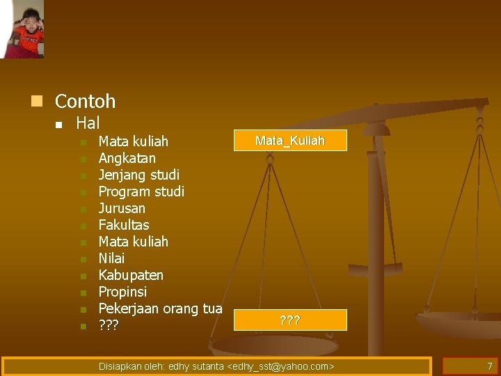 n Contoh n Hal n n n Mata kuliah Angkatan Jenjang studi Program studi n Contoh n Hal n n n Mata kuliah Angkatan Jenjang studi Program studi