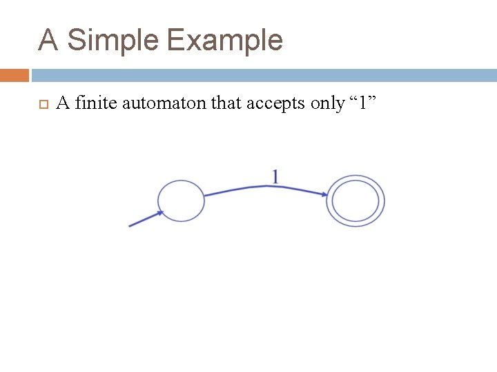 A Simple Example A finite automaton that accepts only “ 1” 