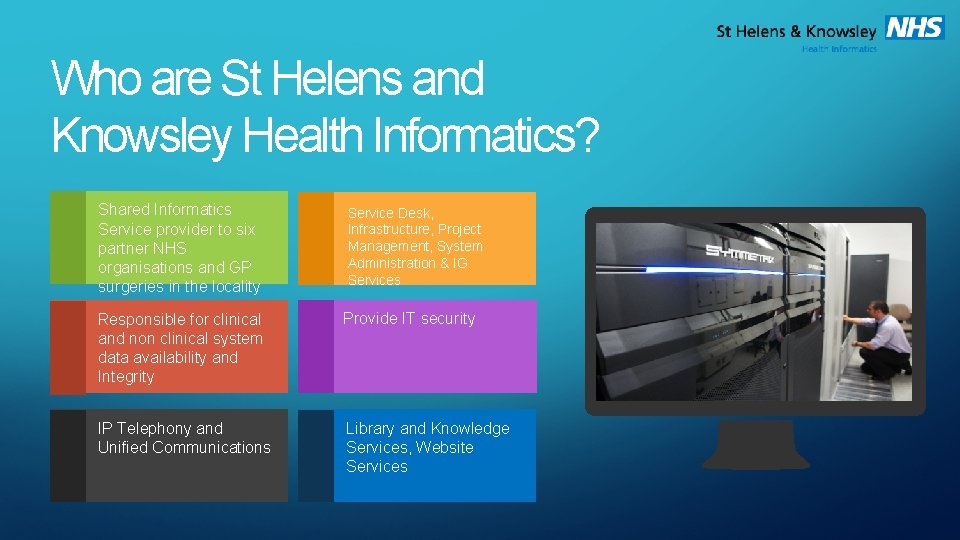 Who are St Helens and Knowsley Health Informatics? Shared Informatics Service provider to six