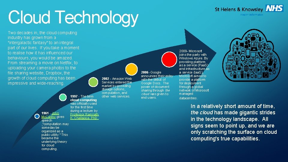 Cloud Technology Two decades in, the cloud computing industry has grown from a "intergalactic