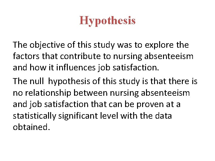 Hypothesis The objective of this study was to explore the factors that contribute to