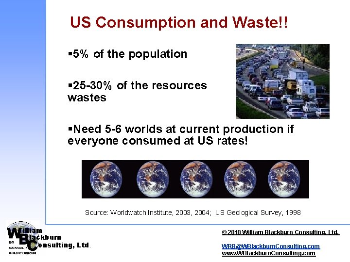 US Consumption and Waste!! § 5% of the population § 25 -30% of the US Consumption and Waste!! § 5% of the population § 25 -30% of the