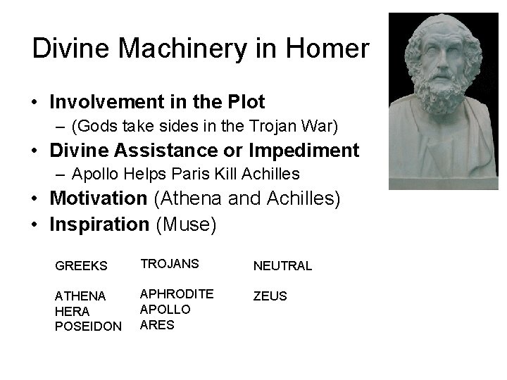Divine Machinery in Homer • Involvement in the Plot – (Gods take sides in
