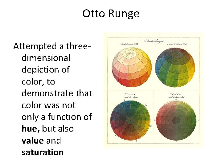 Otto Runge Attempted a threedimensional depiction of color, to demonstrate that color was not