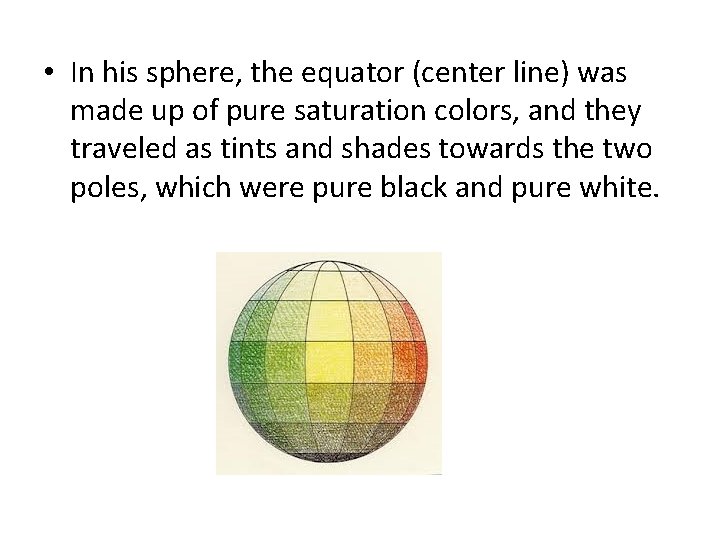  • In his sphere, the equator (center line) was made up of pure