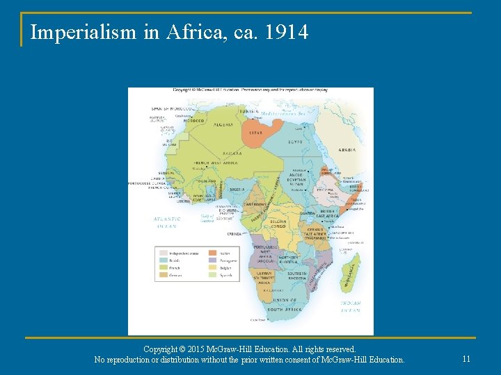 Imperialism in Africa, ca. 1914 Copyright © 2015 Mc. Graw-Hill Education. All rights reserved.
