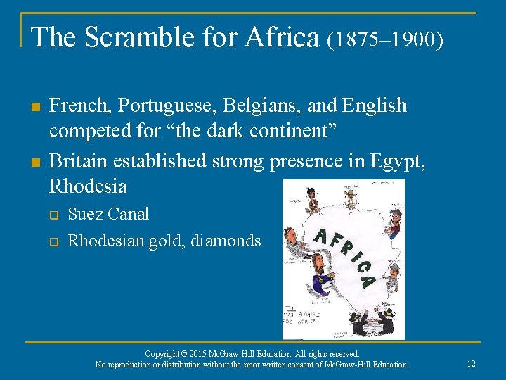 The Scramble for Africa (1875– 1900) n n French, Portuguese, Belgians, and English competed