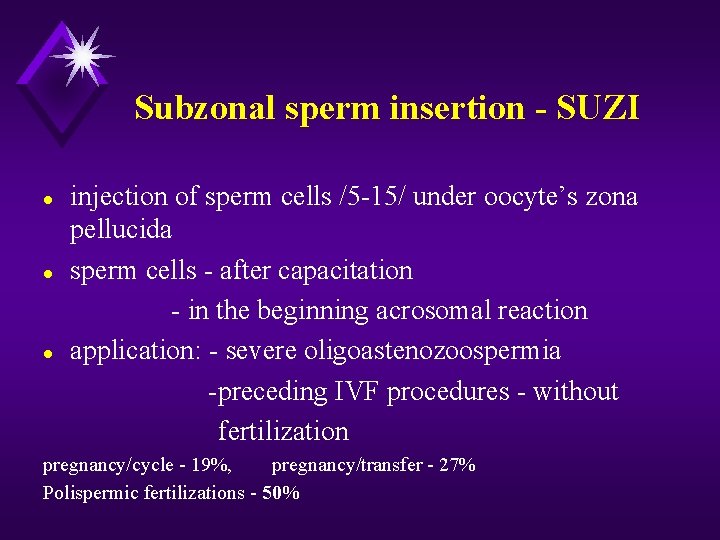 Subzonal sperm insertion - SUZI l l l injection of sperm cells /5 -15/