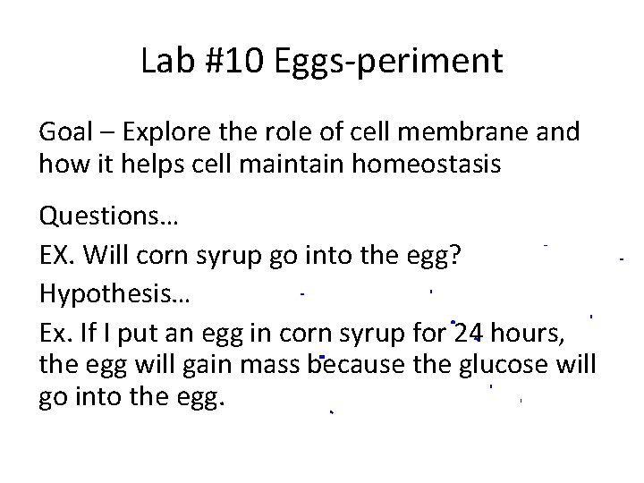 Lab #10 Eggs-periment Goal – Explore the role of cell membrane and how it