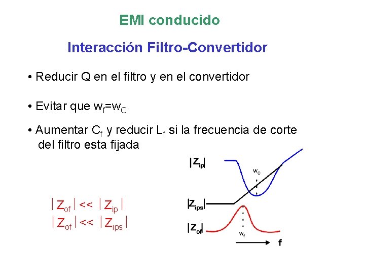 EMI conducido Interacción Filtro-Convertidor • Reducir Q en el filtro y en el convertidor