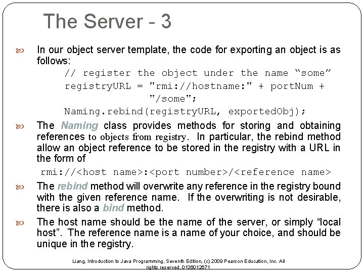 The Server - 3 In our object server template, the code for exporting an