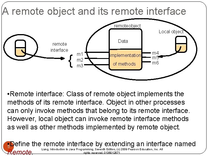 A remote object and its remote interface remoteobject Local object remote interface { Data